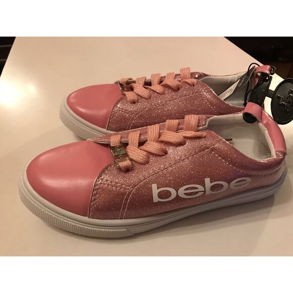 Bebe Girl's Sneakers Shiny Glitter Blush/Rose Gold Size 3 New - Picture 2 of 3